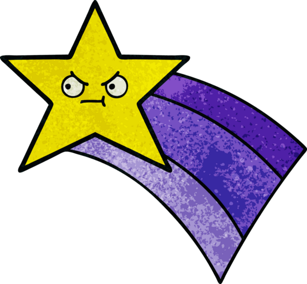 Bir insan tarafından çizilmiş kayan gökkuşağı yıldızının grunge desenli retro çizimi