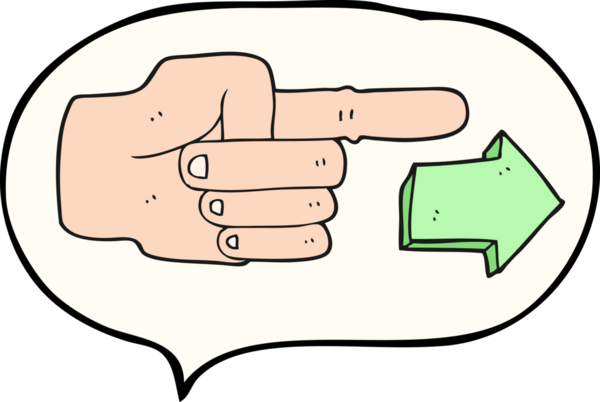 Bir insan tarafından çizilmiş okla el işaretli serbest konuşma balonu karikatürü