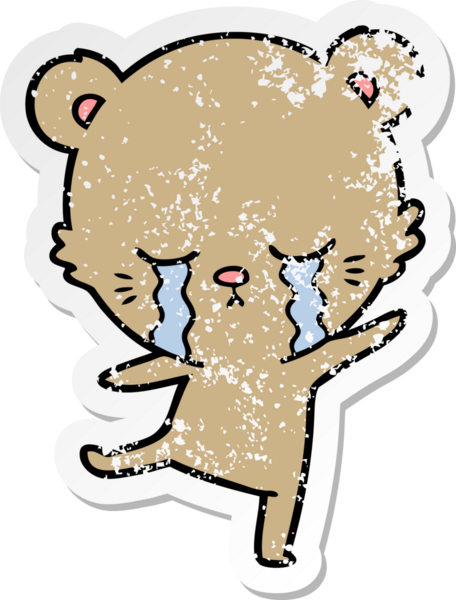 Bir insan tarafından çizilen ağlayan çizgi film ayısının sıkıntılı çıkartması.