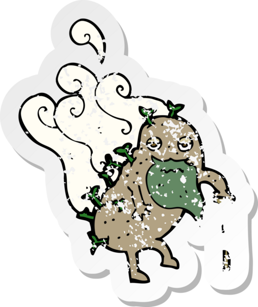 Bir insan tarafından çizilmiş eski bir patates karikatürünün gerilimli yapıştırması.