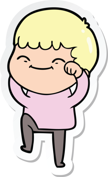 Bir insan tarafından çizilmiş mutlu bir çocuğun çıkartması.