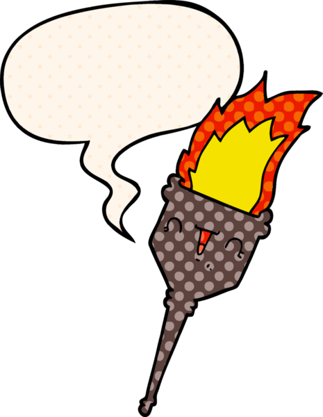 Bir insan tarafından çizilmiş çizgi roman tarzında konuşma baloncuğu olan alevli bir kadeh.