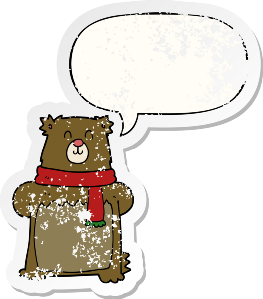 Konuşma baloncuğu olan çizgi film ayısı bir insan tarafından çizilmiş sıkıntılı eski bir çıkartma