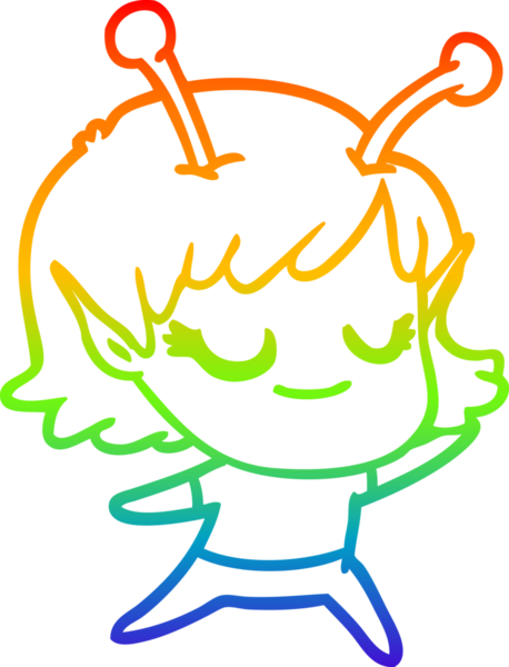 Bir insan tarafından çizilmiş gülümseyen uzaylı kız çizgi filmi.