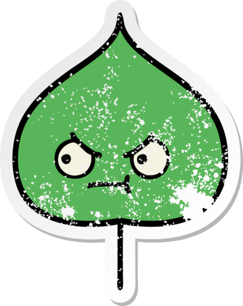 Sevimli bir çizgi film karakterinin sıkıntılı çıkartması. Bir insan tarafından çizilmiş ifade yaprağı.