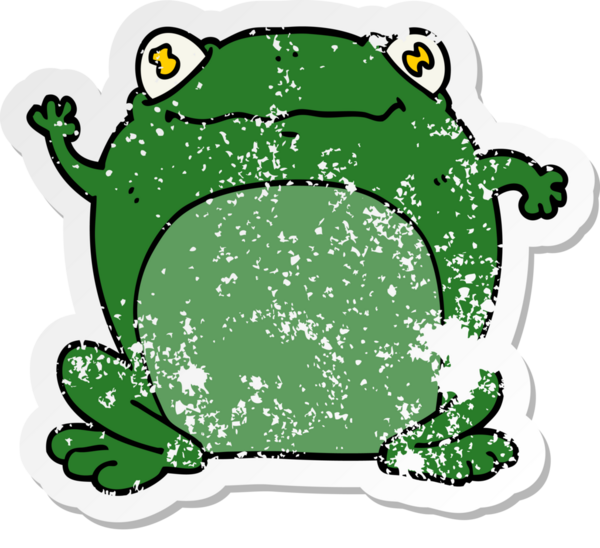 Bir insan tarafından çizilmiş karikatür kurbağasının sıkıntılı çıkartması.