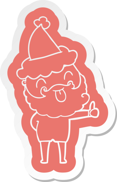 Bir insan tarafından çizilmiş Noel Baba şapkası takan sakallı bir adam.