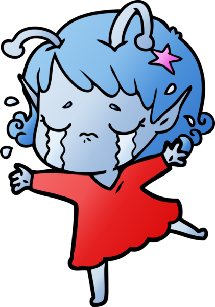 Bir insan tarafından çizilmiş ağlayan uzaylı kız çizgi filmi.