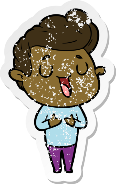 Bir insan tarafından çizilmiş mutlu bir çizgi film karakterinin sıkıntılı çıkartması.