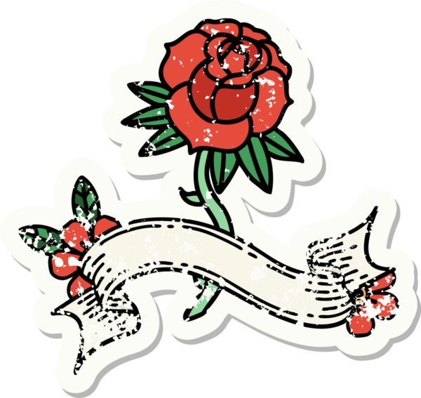 Bir insan tarafından çizilmiş gül sancağıyla eski bir etiket.