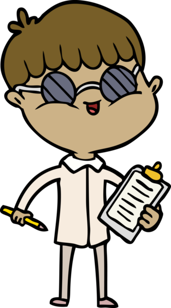 Bir insan tarafından çizilmiş gözlük takan çizgi film çocuğu.