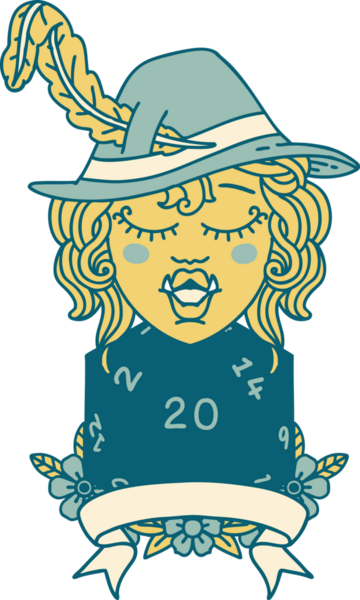 Retro Dövme Biçimi Bir insan tarafından çizilmiş 20 zarlı yarım ork ozanı