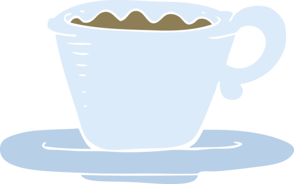 Bir insan tarafından çizilen kahve fincanının düz renk çizimi