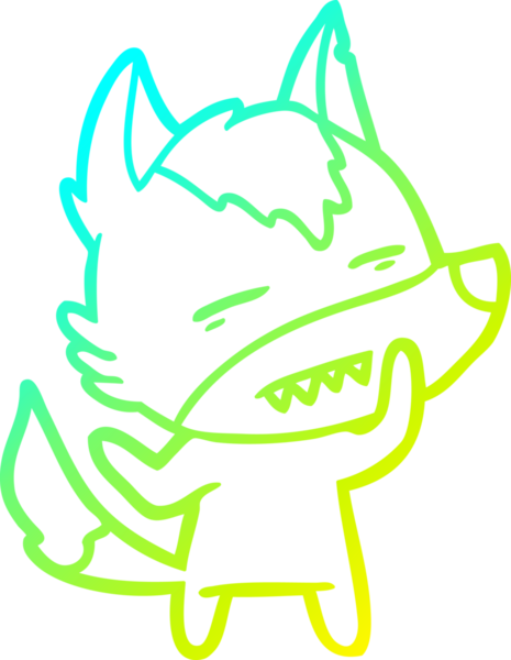 Bir insan tarafından çizilmiş dişleri gösteren çizgi bir kurt çizimi.