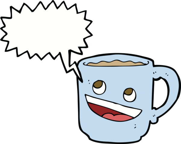 Bir insan tarafından çizilmiş konuşma balonlu kahve fincanı.