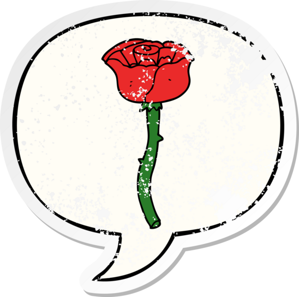 Konuşma baloncuğu olan karikatür çiçeği bir insan tarafından çizilmiş sıkıntılı eski bir çıkartma