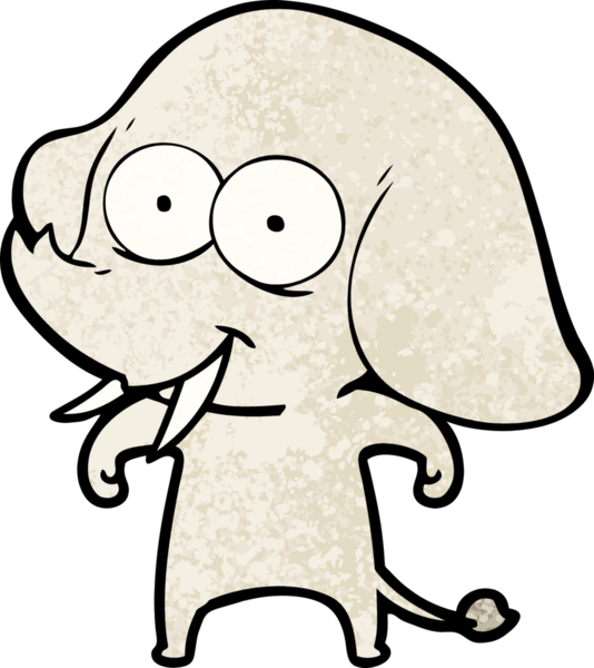 Bir insan tarafından çizilmiş mutlu bir fil.