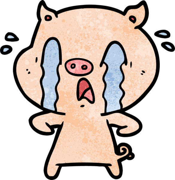 Bir insan tarafından çizilmiş ağlayan domuz çizgi filmi.