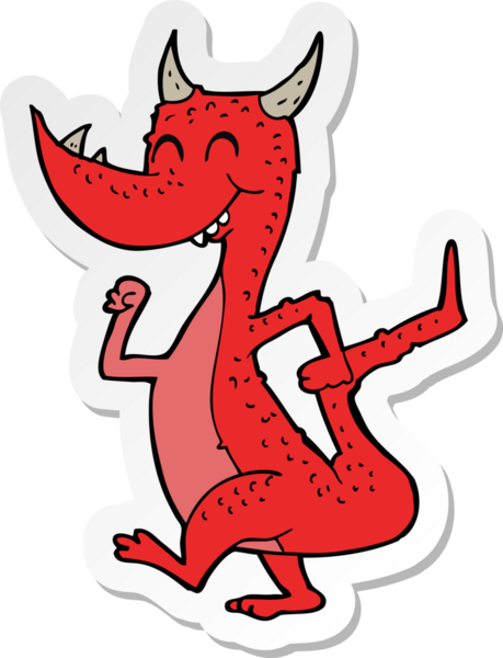 Bir insan tarafından çizilmiş mutlu ejderhanın çıkartması.