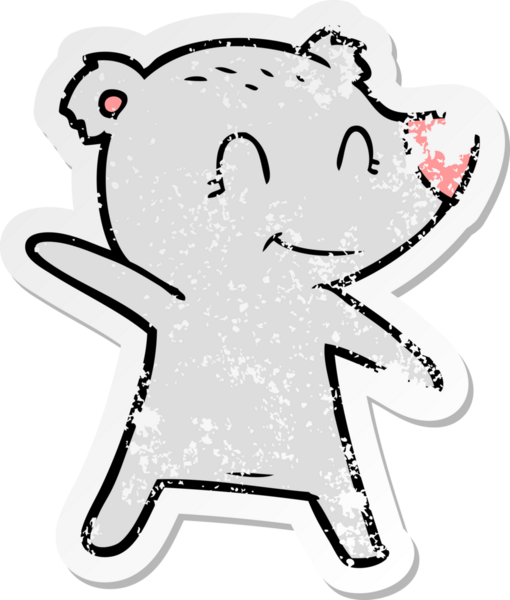 Bir insan tarafından çizilmiş gülümseyen bir ayının sıkıntılı çıkartması