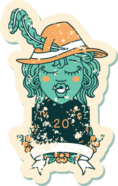 Retro Dövme Biçimi Bir insan tarafından çizilmiş 20 zarlı yarım ork ozanı