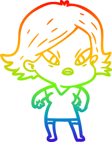 Çizgi film çizen gökkuşağı gradyanı bir insan tarafından çizilmiş stresli kadın.