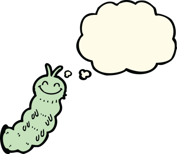 Bir insan tarafından çizilmiş düşünce baloncuklu çizgi film tırtılı.