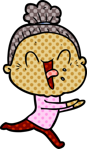 Bir insan tarafından çizilmiş mutlu yaşlı kadın çizgi filmi.