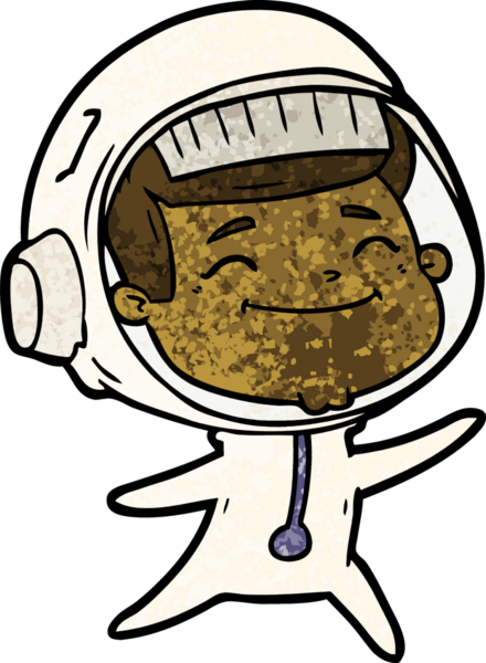 Bir insan tarafından çizilmiş mutlu astronot çizgi filmi.