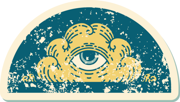 Bir insan tarafından çizilmiş her şeyi gören bir göz bulutunun sembolik dövmeli resmi.