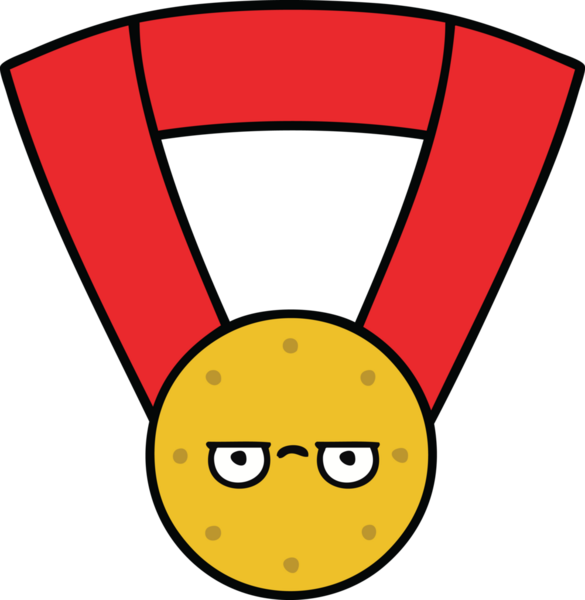 Bir insan tarafından çizilmiş altın madalyanın sevimli karikatürü.