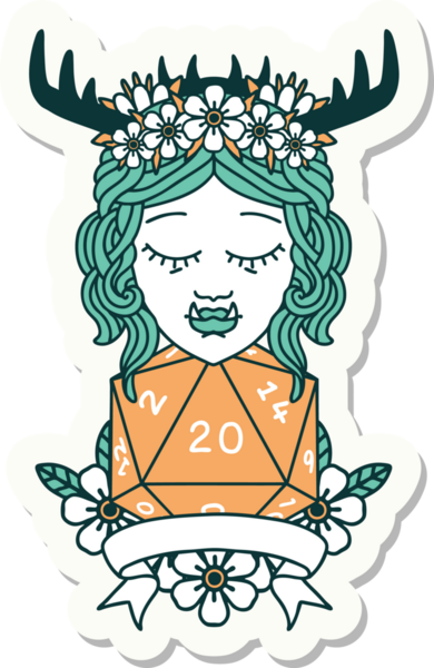 Bir insan tarafından çizilmiş 20 zarlı Ork Druid karakterinin çıkartması.