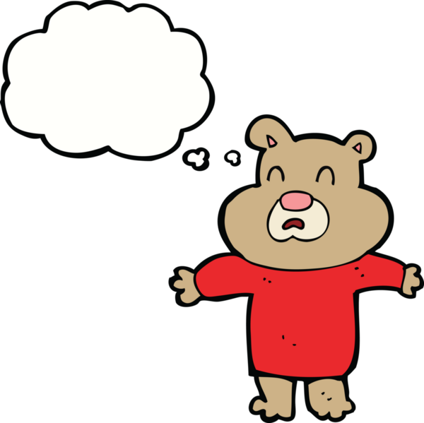 Bir insan tarafından çizilmiş düşünce baloncuğu olan mutsuz bir ayı.