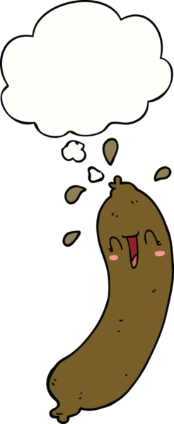 Bir insan tarafından çizilmiş düşünce balonlu mutlu çizgi film sosisi.