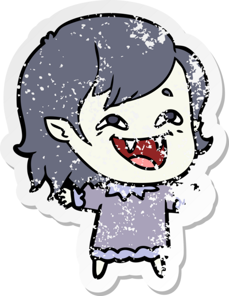 Bir insan tarafından çizilmiş gülen vampir kız çizgi filminin sıkıntılı çıkartması.