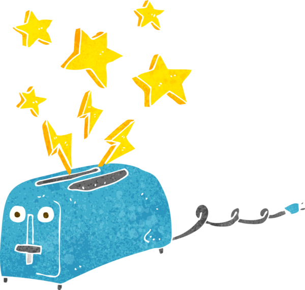 Bir insan tarafından çizilmiş çizgi film kıvılcımlı tost makinesi.