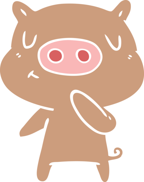 Düz renkli çizgi film içerikli domuz insan tarafından çizilmiş.