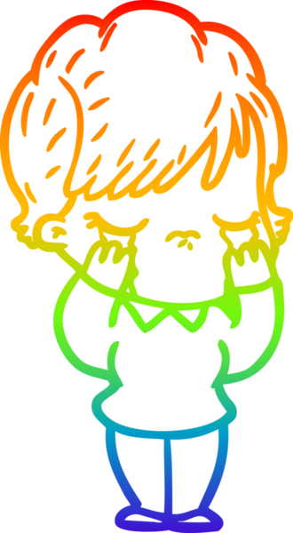 Gökkuşağı gradyan çizimi bir insan tarafından çizilmiş ağlayan bir çizgi kadın çizimi