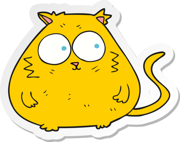 Bir insan tarafından çizilmiş şişman bir kedinin çıkartması.