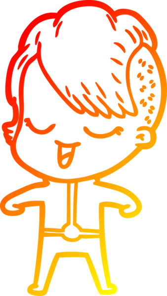 Bir insan tarafından çizilmiş fütüristik giysiler içinde mutlu bir çizgi film kızı çizimi.