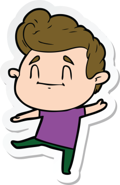 Bir insan tarafından çizilmiş mutlu bir çizgi film karakterinin çıkartması.