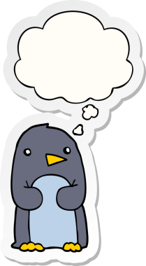 Düşünce baloncuğu insan tarafından çizilmiş bir çıkartma olan penguen çizgi filmi.