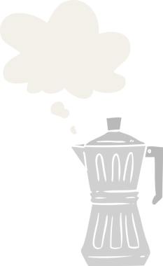 Düşünce baloncuğu olan espresso makinesi insan tarafından çizilmiş.