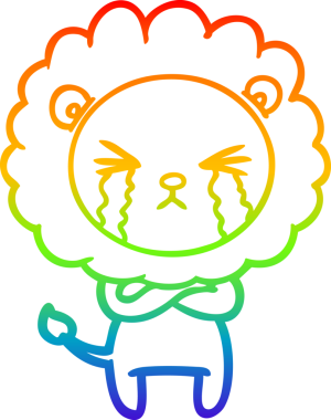 gökkuşağı gradyan çizgi çizimi bir insan tarafından çapraz kollarla ağlayan bir aslan