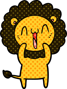 Bir insan tarafından çizilmiş mutlu çizgi film aslanı.