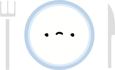 Bir insan tarafından çizilmiş yemek tabağının düz renkli retro karikatürü