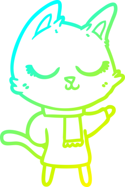 Bir insan tarafından çizilmiş eşarp takan sakin bir karikatür kedisini çiziyorum.