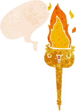 grunge içinde konuşma baloncuğu olan yanan çizgi film meşalesi bir insan tarafından çizilmiş tedirgin geçmiş dokuma tarzı