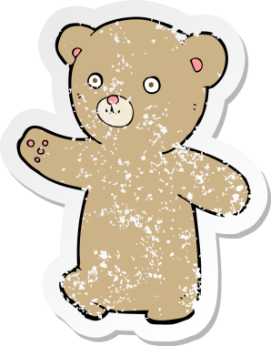 Bir insan tarafından çizilmiş oyuncak ayının gerilimli çıkartması.