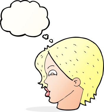 Bir insan tarafından çizilmiş düşünce baloncuklu kadın yüzü.